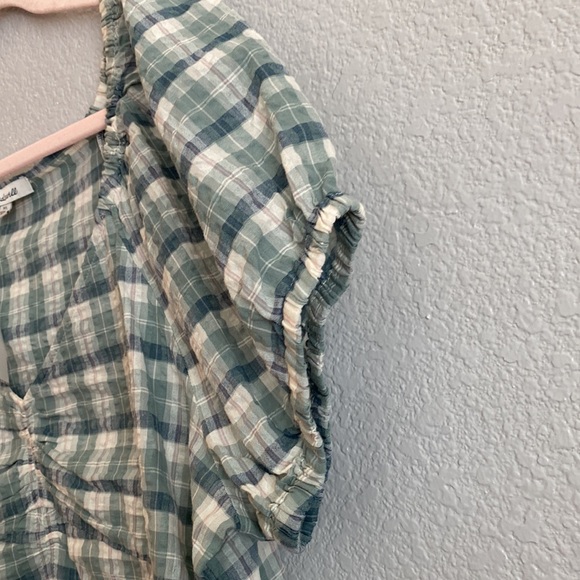 Madewell Plaid Puff-Sleeve Ruched Bodice Top Size X Large - Picture 5 of 10